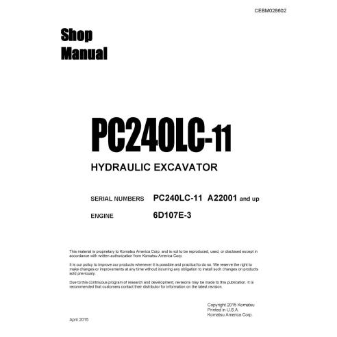 Manual de compra em pdf da escavadeira hidráulica Komatsu PC240LC-11 - Komatsu manuais - KOMATSU-CEBM028602