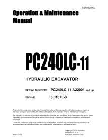 Komatsu PC240LC-11 hydraulic excavator pdf operation & maintenance manual  - Komatsu manuals - KOMATSU-CEAM028402