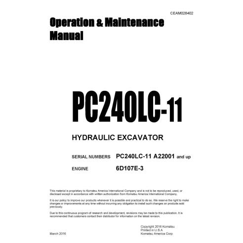 Komatsu PC240LC-11 hydraulic excavator pdf operation & maintenance manual  - Komatsu manuals - KOMATSU-CEAM028402