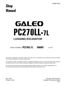 Manuel d'atelier pdf de la pelle forestière Komatsu GALEO PC270LL-7L - Komatsu manuels - KOMATSU-CEBD014600