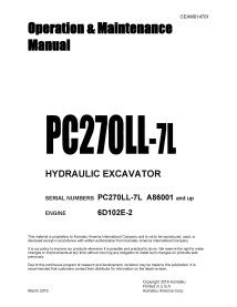 Manual de operação e manutenção em pdf da escavadeira Komatsu GALEO PC270LL-7L - Komatsu manuais - KOMATSU-CEAM014701