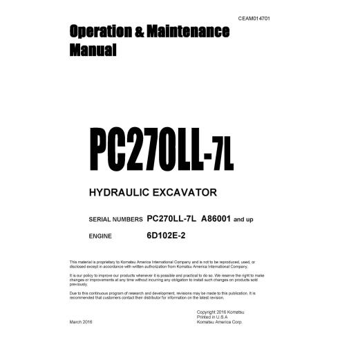 Manual de operação e manutenção em pdf da escavadeira Komatsu GALEO PC270LL-7L - Komatsu manuais - KOMATSU-CEAM014701