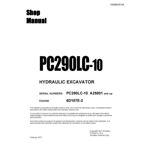 Excavadora hidráulica Komatsu PC290LC-10 manual de la tienda pdf - Komatsu manuales - KOMATSU-CEBM025104