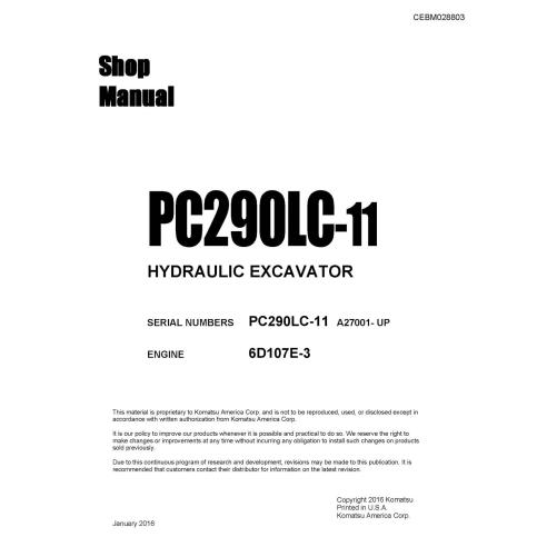 Excavadora hidráulica Komatsu PC290LC-11 manual de la tienda pdf - Komatsu manuales - KOMATSU-CEBM028803