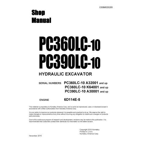 Manuel d'atelier pdf de la pelle hydraulique Komatsu PC360LC-10, PC390LC-10 - Komatsu manuels - KOMATSU-CEBM025205