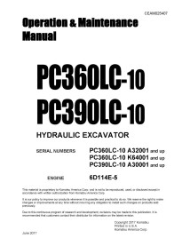 Manuel d'utilisation et de maintenance de la pelle hydraulique Komatsu PC360LC-10, PC390LC-10 pdf - Komatsu manuels - KOMATSU...