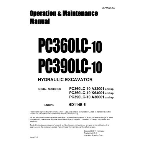 Manuel d'utilisation et de maintenance de la pelle hydraulique Komatsu PC360LC-10, PC390LC-10 pdf - Komatsu manuels - KOMATSU...