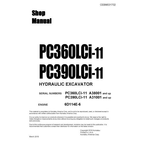 Manual de compra em pdf da escavadeira hidráulica Komatsu PC360LCi-11, PC390LCi-11 - Komatsu manuais - KOMATSU-CEBM031702