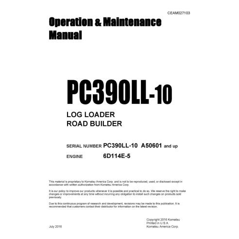 Manuel d'utilisation et d'entretien de la pelle hydraulique Komatsu PC390LL-10 pdf - Komatsu manuels - KOMATSU-CEAM027103