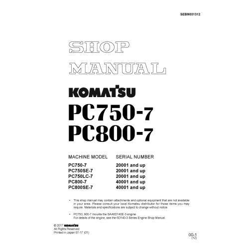 Manual da oficina da escavadeira hidráulica Komatsu PC750-7, PC750SE-7, PC750LC-7, PC800-7, PC800SE-7 - Komatsu manuais - KOM...