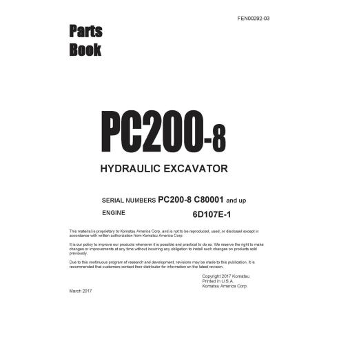 Komatsu PC200-8, PC200LC-8, PC220-8, PC220LC-8 excavadora hidráulica pdf manual de piezas - Komatsu manuales - KOMATSU-FEN002...