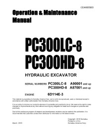 Excavadora hidráulica Komatsu PC300LC-8, PC300HD-8 pdf manual de operación y mantenimiento - Komatsu manuales - KOMATSU-CEAM0...