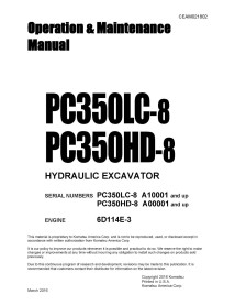 Manuel d'utilisation et de maintenance de la pelle hydraulique Komatsu PC350LC-8, PC350HD-8 pdf - Komatsu manuels - KOMATSU-C...