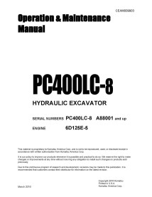 Manuel d'utilisation et de maintenance de la pelle hydraulique Komatsu PC400LC-8 pdf - Komatsu manuels - KOMATSU-CEAM009903