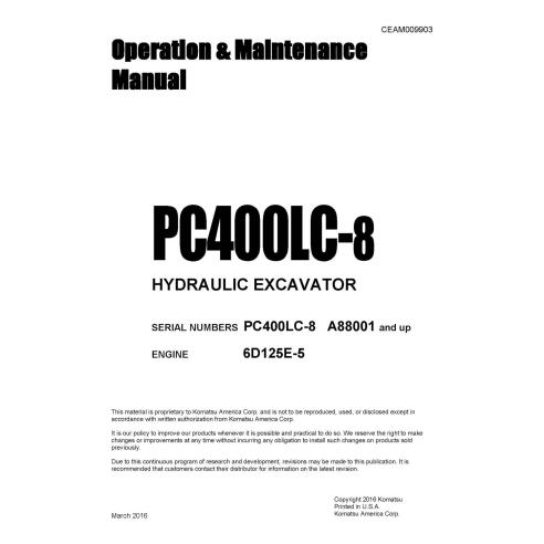 Manual de operação e manutenção em pdf da escavadeira hidráulica Komatsu PC400LC-8 - Komatsu manuais - KOMATSU-CEAM009903
