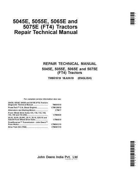 TM901519 John Deere 5045E, 5055E, 5065E, 5075E tractor pdf repair technical manual