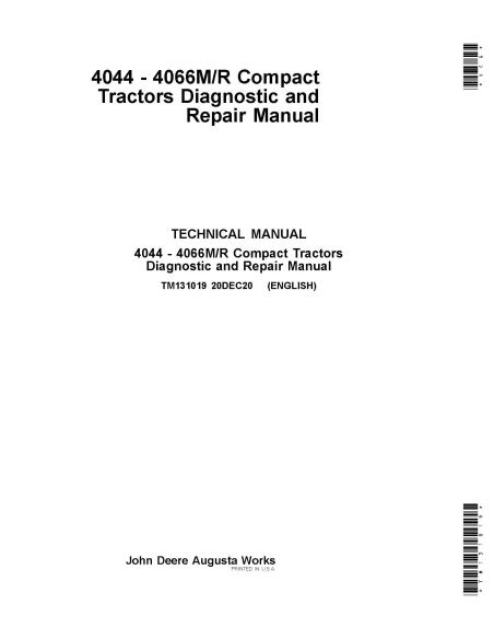 TM131019 John Deere 4044M, 4049R, 4066M, 4044R, 4066R, 4052M, 4052R, 4049M trator compacto pdf diagnóstico e manual de reparo