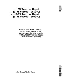 TM119519 Manuel technique de réparation des tracteurs John Deere 9370R, 9420R, 9470R, 9520R, 9570R, 9620R, 9470RX, 9520RX, 95...
