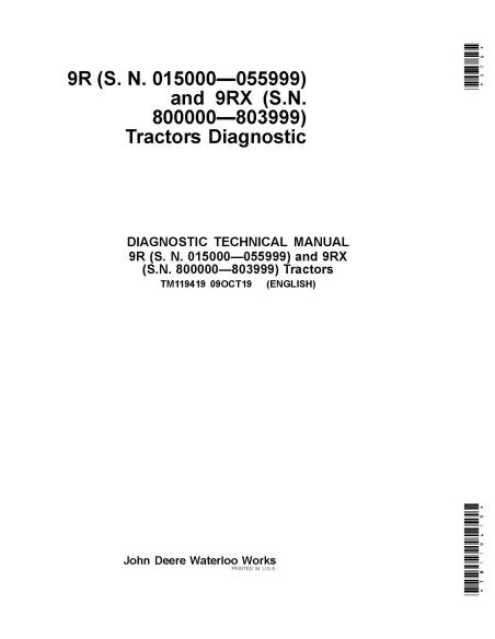 TM119419 John Deere 9370R, 9420R, 9470R, 9520R, 9570R, 9620R, 9470RX, 9520RX, 9570RX, 9620RX tractor pdf diagnostic technical...