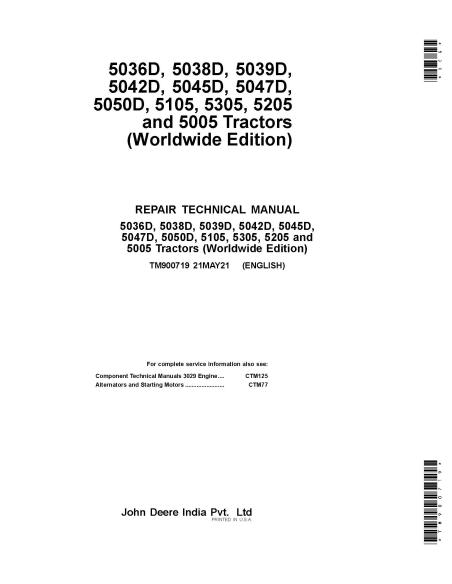 TM900719 John Deere 5036D, 5038D, 5039D, 5042D, 5042D, 5045D, 5045D, 5047D, 5050D, 5105, 5305, 5205, 5005 tractor pdf técnico de