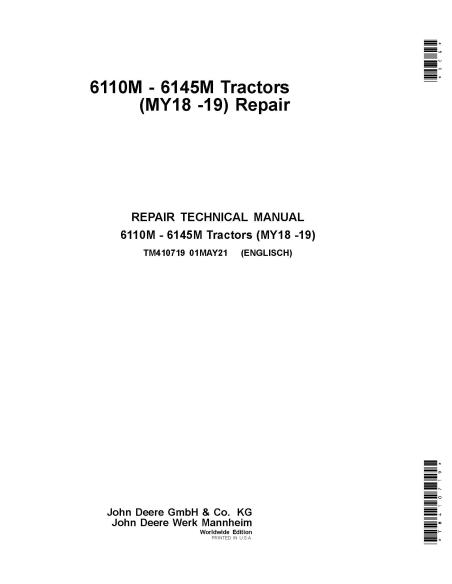 TM410719 John Deere 6110M, 6120M, 6125M, 6130M, 6135M, 6140M, 6145M manual técnico de reparo de trator pdf