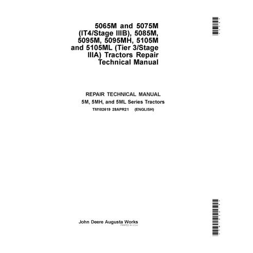 TM102619 Manual técnico de reparación de tractores John Deere 5065M, 5075M, 5085M, 5095M, 5095MH, 5105M, 5105ML (TM102619)