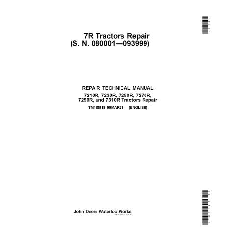 TM118919 Manual técnico de reparação dos tratores John Deere 7210R, 7230R, 7250R, 7270R, 7290R, 7310R (TM118919)
