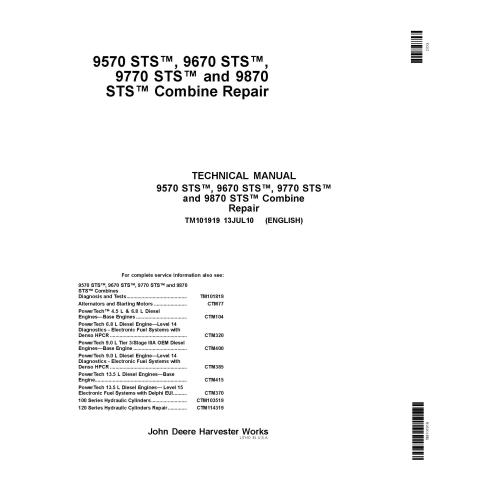 John Deere 9570 STS, 9670 STS, 9770 STS, 9870 STS combine pdf repair technical manual  - John Deere manuals - JD-TM101919