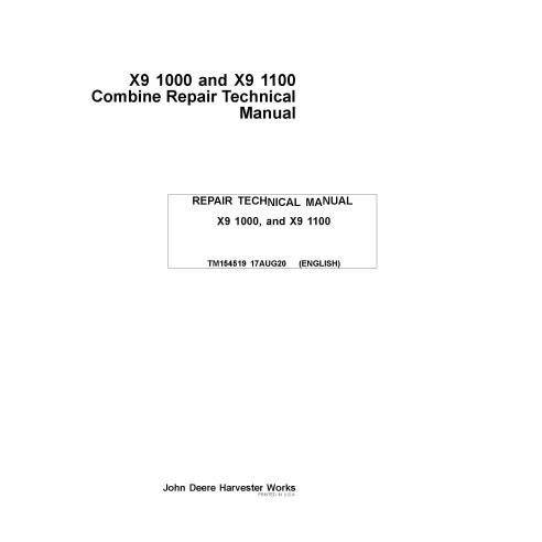 John Deere X9 1000, 1100 cosechadora pdf manual técnico de reparación - John Deere manuales - JD-TM154519