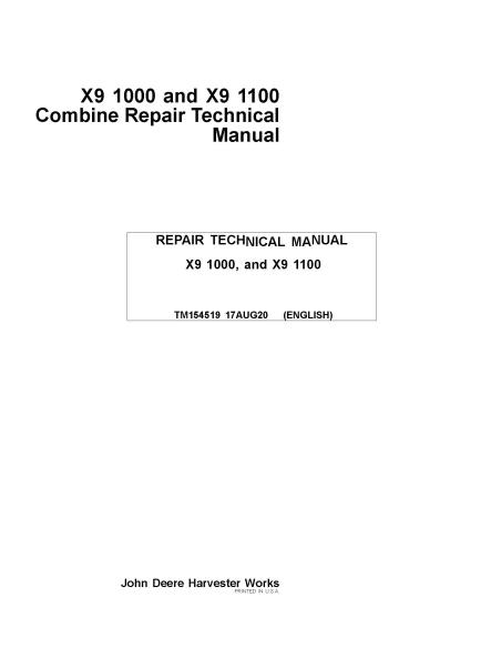 TM154519 John Deere X9 1000, 1100 combinar pdf reparar manual técnico
