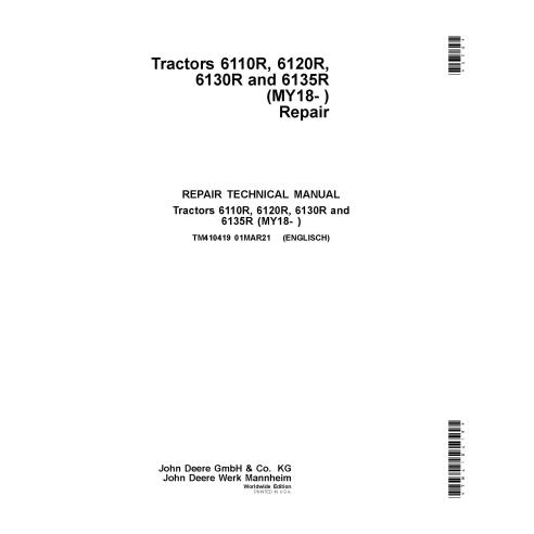 TM410419 Manual de reparación de tractores John Deere 6110R, 6120R, 6130R y 6135R (MY18- ) (TM410419)