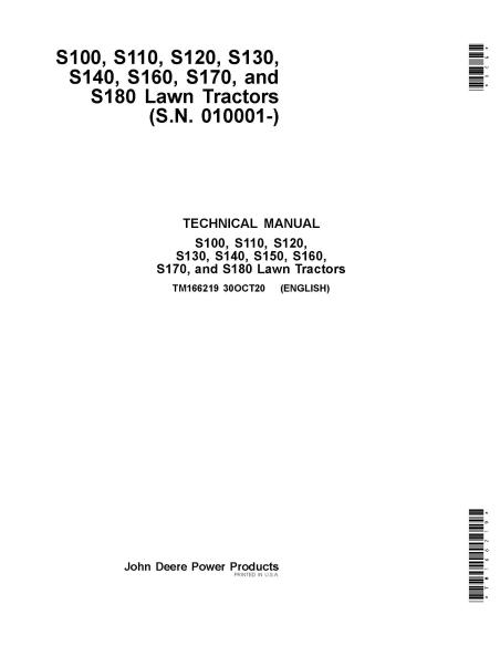 TM166219 John Deere S100, S110, S120, S130, S140, S150, S160, S170 y S180 tractor pdf manual de reparación