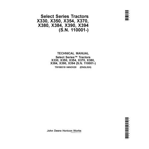 TM158319 Manuel de réparation des tracteurs John Deere X330, X350, X354, X370, X380, X384, X390, X394 (TM158319)