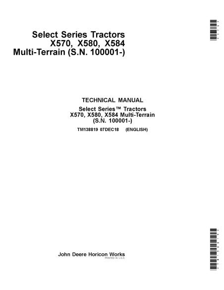 TM138819 Manual de reparo PDF do trator multi-terreno John Deere X570, X580, X584
