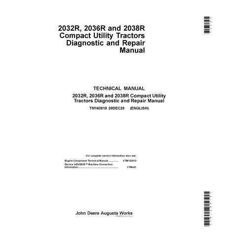 Manuel de diagnostic et de réparation pdf des tracteurs John Deere 2032R, 2036R et 2038R - John Deere manuels - JD-TM143919