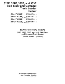 John Deere 328E, 329E, 332E, 333E skid steer loader pdf repair technical manual  - John Deere manuals - JD-TM12808