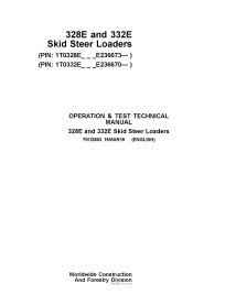 Manual técnico de teste e operação em pdf da minicarregadeira John Deere 328E, 332E - John Deere manuais - JD-TM12802