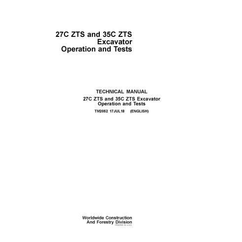 Excavadora John Deere 27C ZTS, 35C ZTS manual técnico de operación y prueba en pdf - John Deere manuales - JD-TM2052