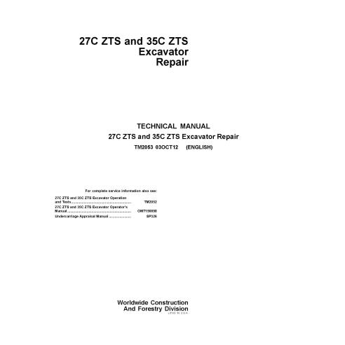 Manual técnico de reparo em pdf da escavadeira John Deere 27C ZTS, 35C ZTS - John Deere manuais - JD-TM2053