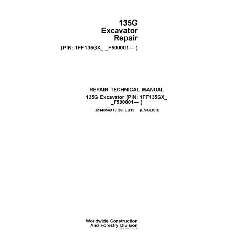 Manual técnico de reparo em pdf da escavadeira John Deere 135G - John Deere manuais - JD-TM14054X19