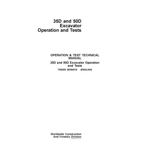 Manual técnico de operação e teste da escavadeira John Deere 35D, 50D - John Deere manuais - JD-TM2263