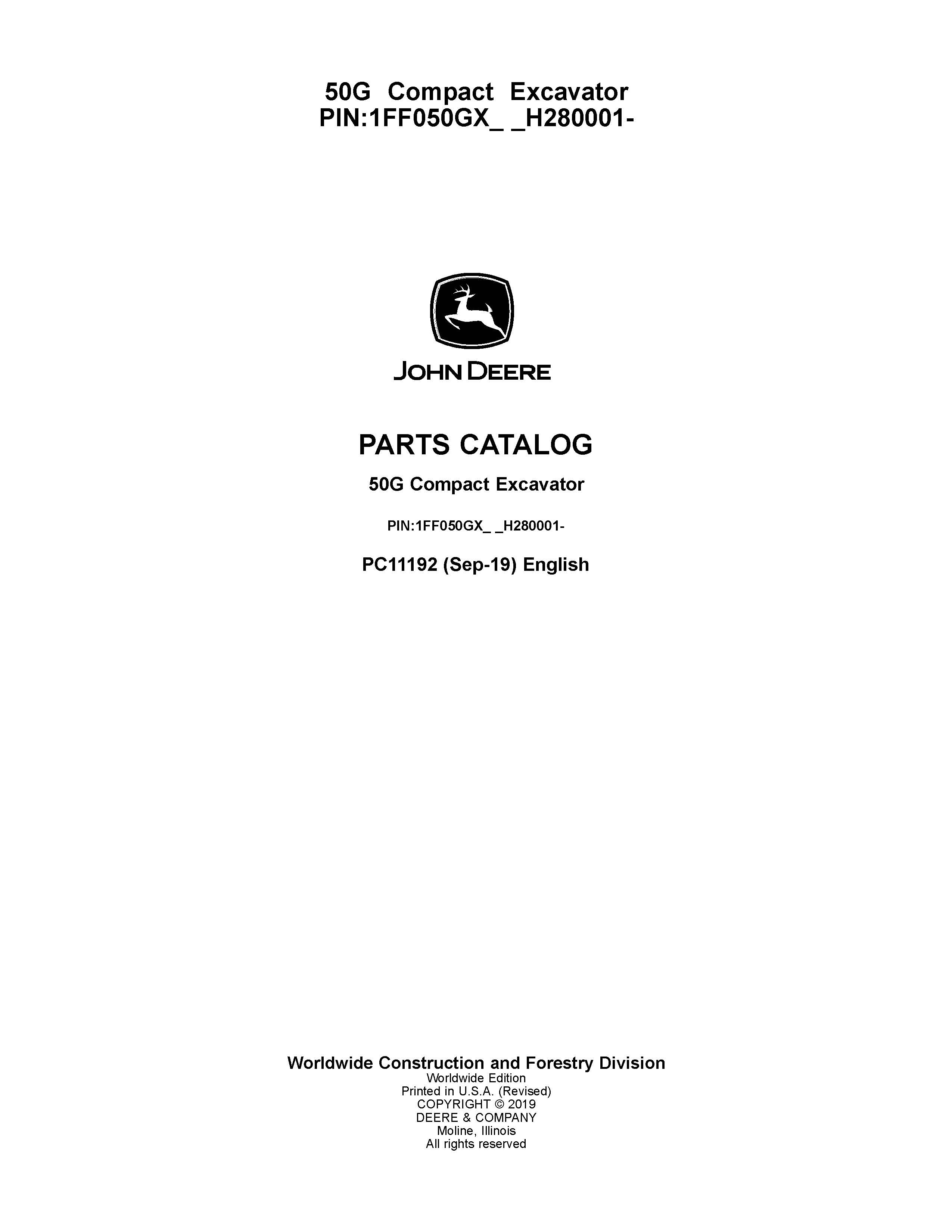 John Deere 50D excavator pdf parts catalog
