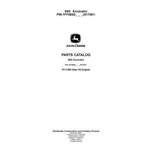 Catalogue de pièces pdf pour pelle John Deere 85G - John Deere manuels - JD-PC11200
