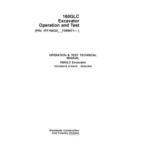 Excavadora John Deere 160GLC manual técnico de operación y prueba en pdf - John Deere manuales - JD-TM13345X19