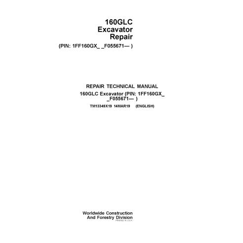 Manual técnico de reparo em pdf da escavadeira John Deere 160GLC - John Deere manuais - JD-TM13349X19
