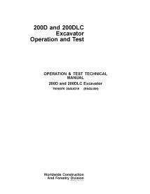 Manual técnico de teste e operação em pdf da escavadeira John Deere 200D LC - John Deere manuais - JD-TM10076