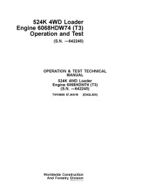 Manual técnico de teste e operação em pdf da carregadeira de rodas John Deere 524K-II - John Deere manuais - JD-TM10686