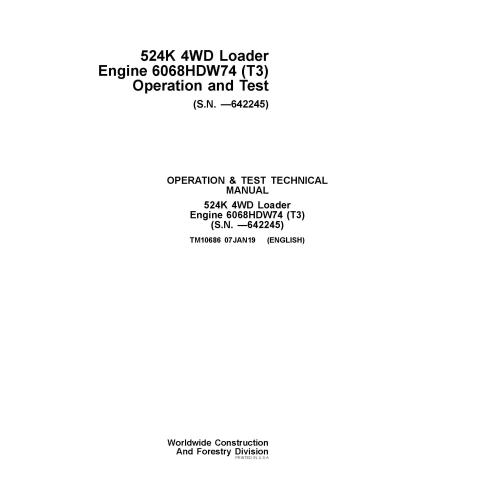 Manual técnico de teste e operação em pdf da carregadeira de rodas John Deere 524K-II - John Deere manuais - JD-TM10686