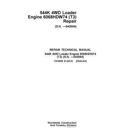 Manuel technique de réparation pdf de la chargeuse sur pneus John Deere 544K - John Deere manuels - JD-TM10689