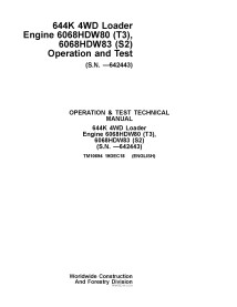 Cargadora de ruedas John Deere 644K manual técnico de operación y prueba en pdf - John Deere manuales - JD-TM10694